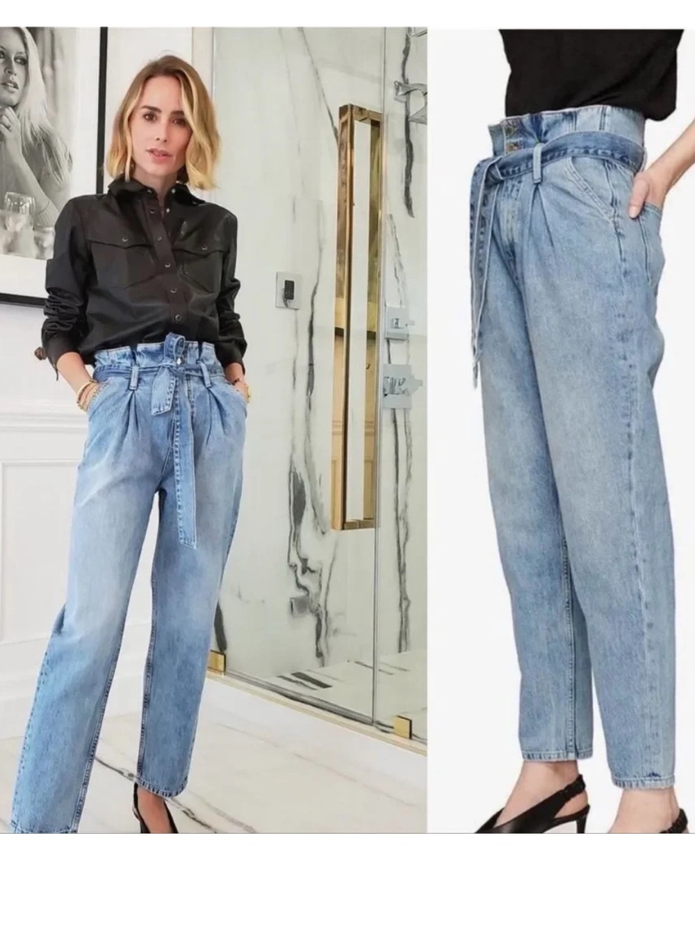 Anine Bing Women's Everly Paper Bag High Waist Jeans in Pond Size 25